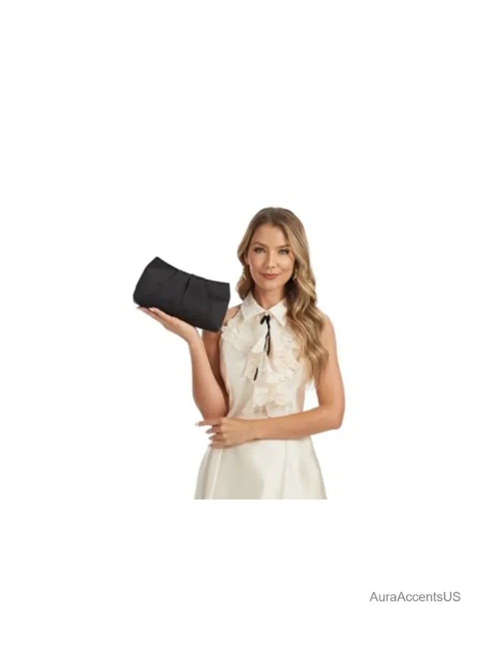 Evening Clutch Purse Satin Pleated Pearl Chain Wedding Prom Party